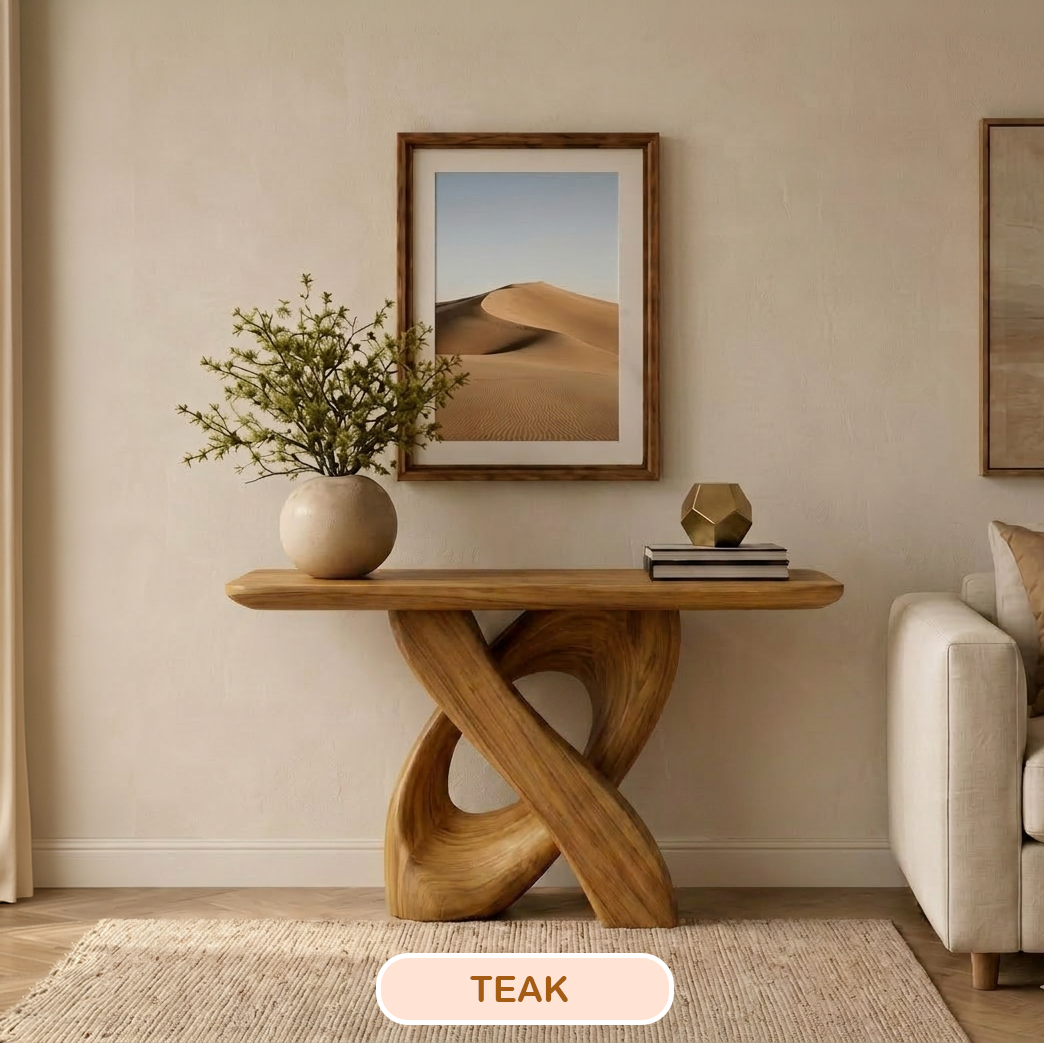 Organic Minimalist Sculptural Wood Console Table