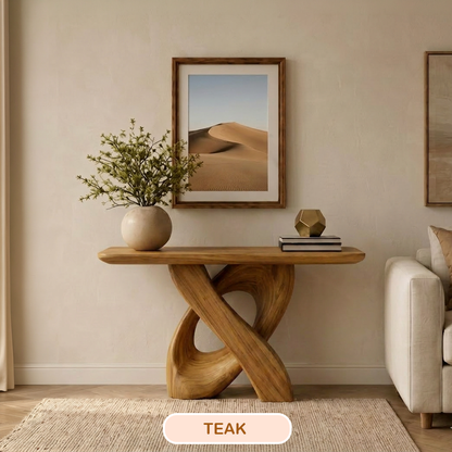 Organic Minimalist Sculptural Wood Console Table