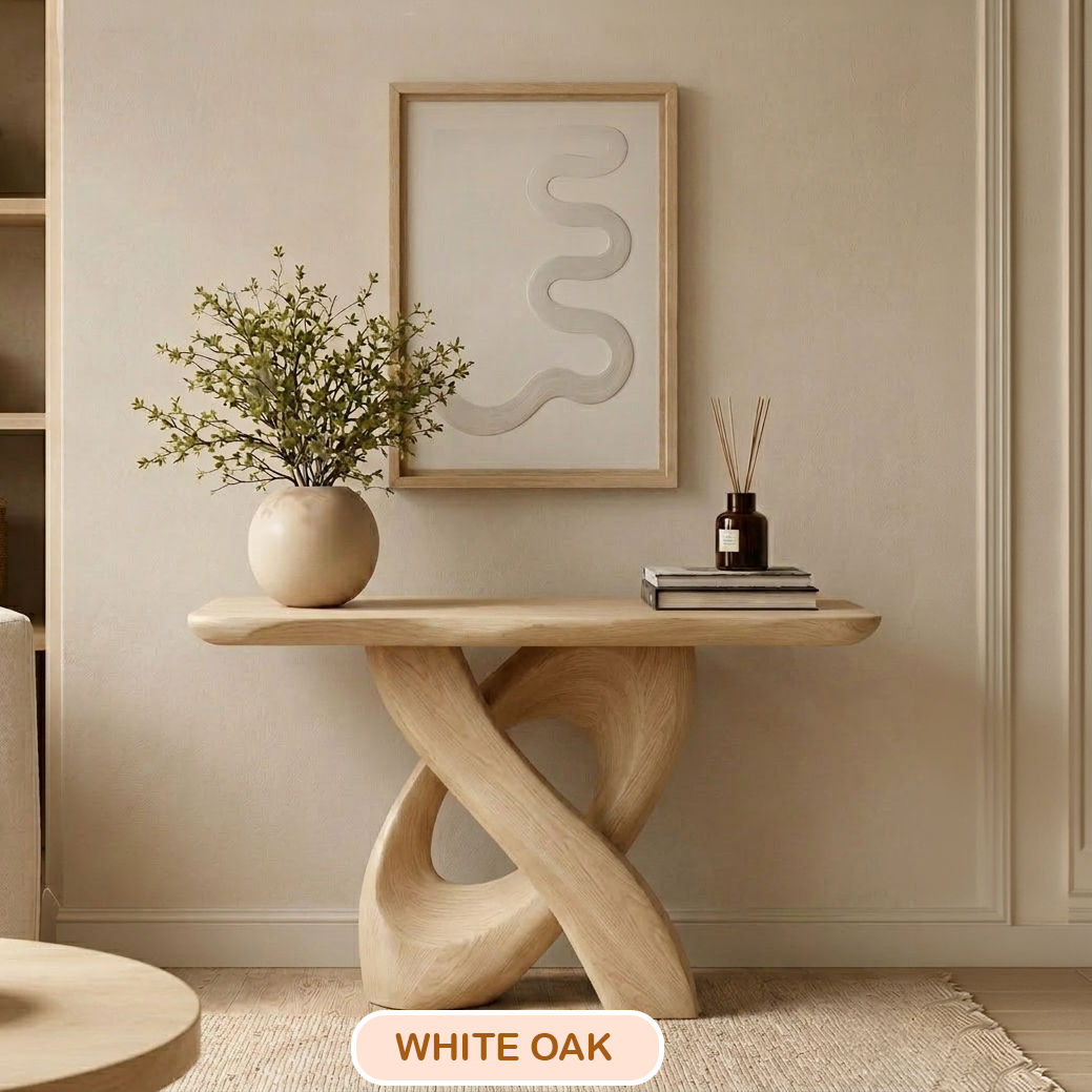 Organic Minimalist Sculptural Wood Console Table