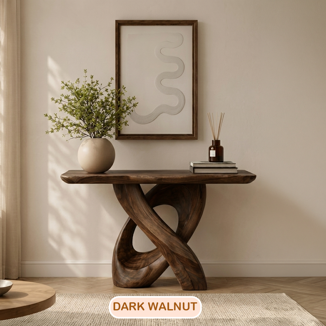 Organic Minimalist Sculptural Wood Console Table