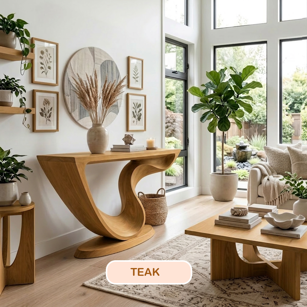 Organic Modern Sculptural Wood Console Table