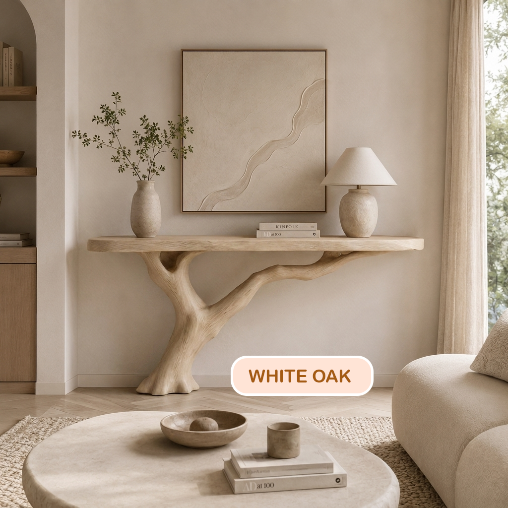 Rustic Sculptural Natural Wood Console Table