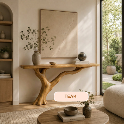 Rustic Sculptural Natural Wood Console Table