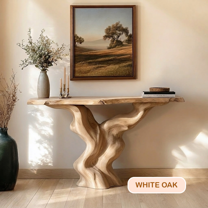 Earthy Modern Sculptural Wood Console Table