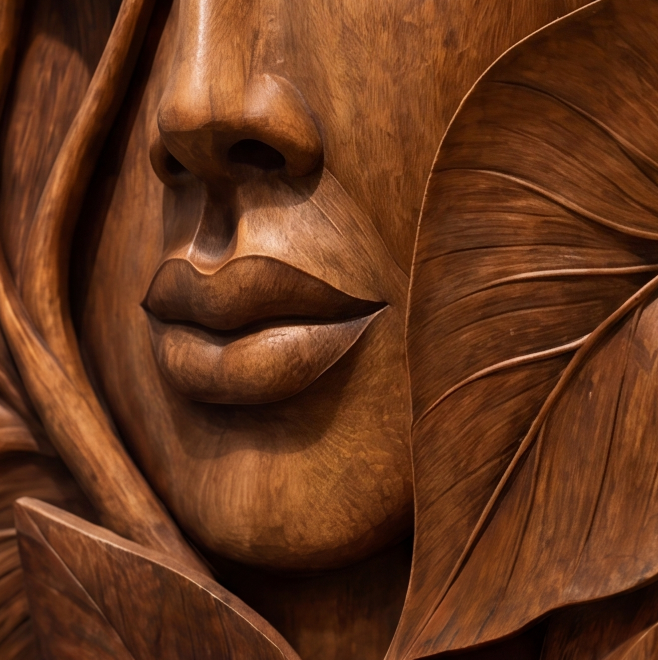 Hand-Carved Abstract Woman Face Wall Art