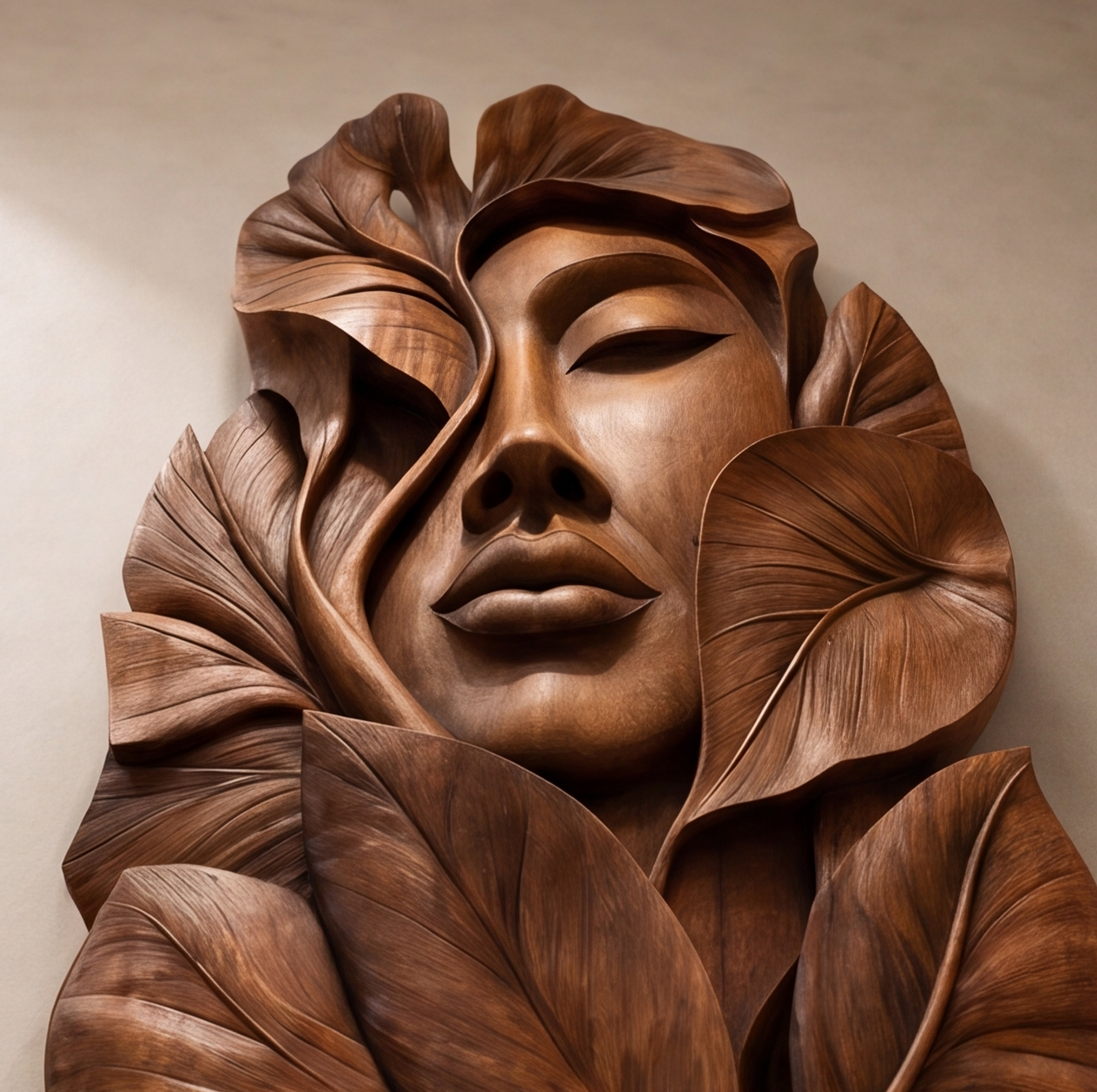 Hand-Carved Abstract Woman Face Wall Art