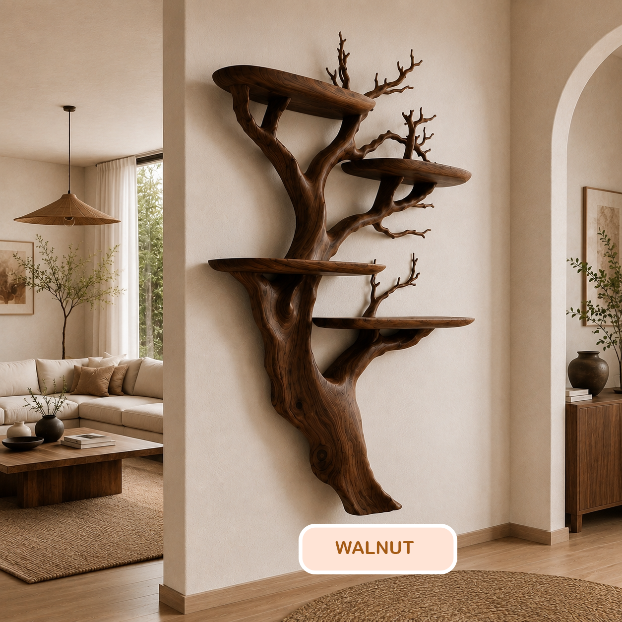 Handmade Wall Mounted Tree Branch Bookcase