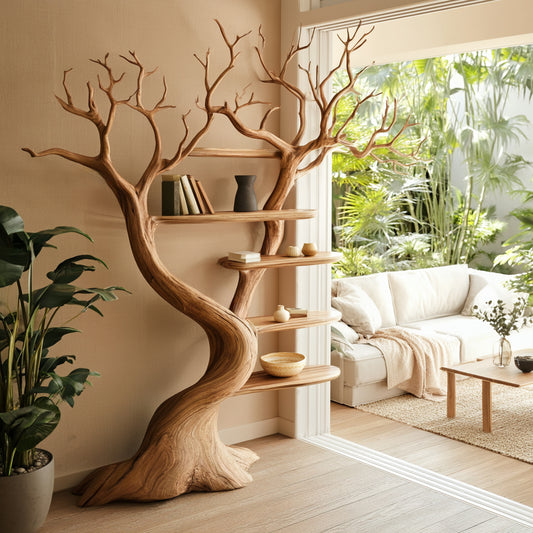 Natural Tree Shaped Open Bookshelf