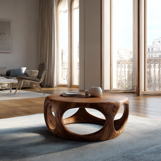 Solid Wood Round Hollow Base Coffee Table