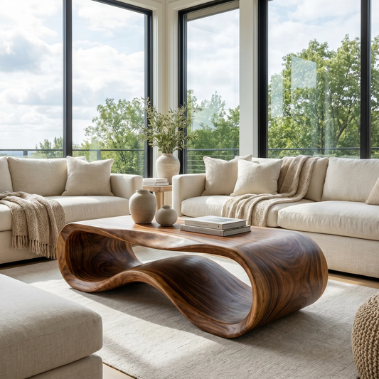 Sculptural Solid Wood Wave Coffee Table