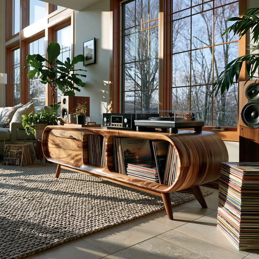 Mid-Century Solid Wood Record Player Stand