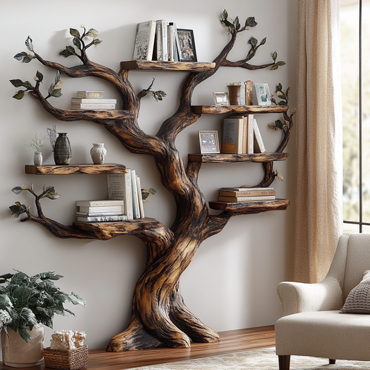 Rustic Wood Tree Shape Bookshelf