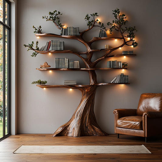Wall Mounted Rustic Tree Bookshelf