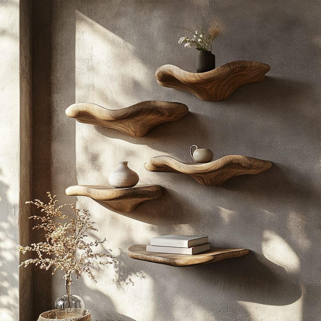 Minimalist Floating Wood Mushroom Shelf