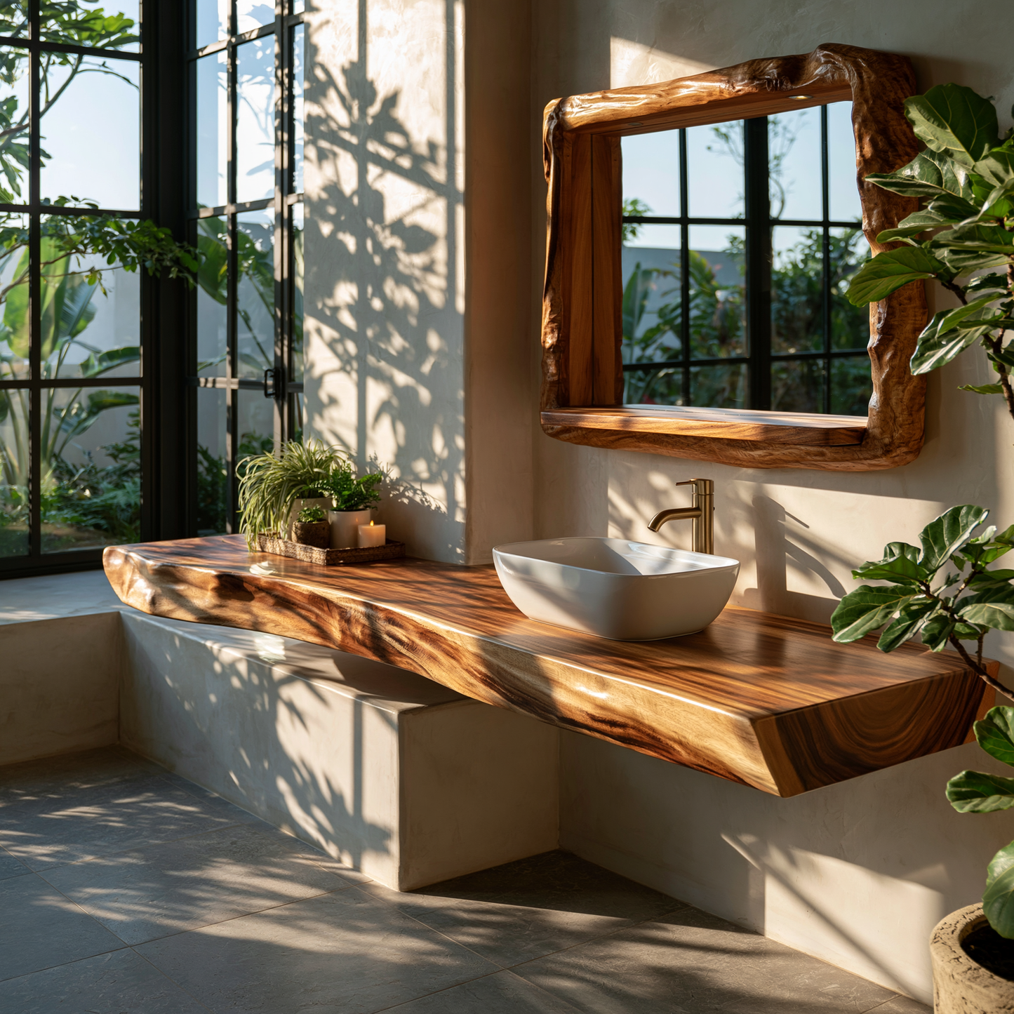 Live Edge Solid Wood Floating Bathroom Vanity