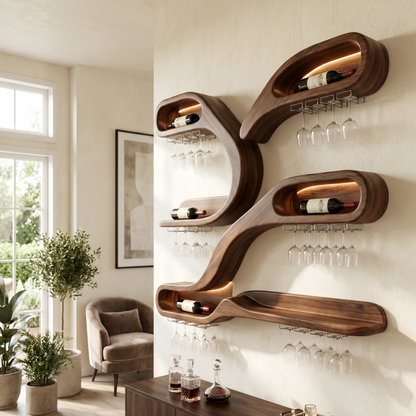 Wall Mounted Wood Wine Stemware Rack