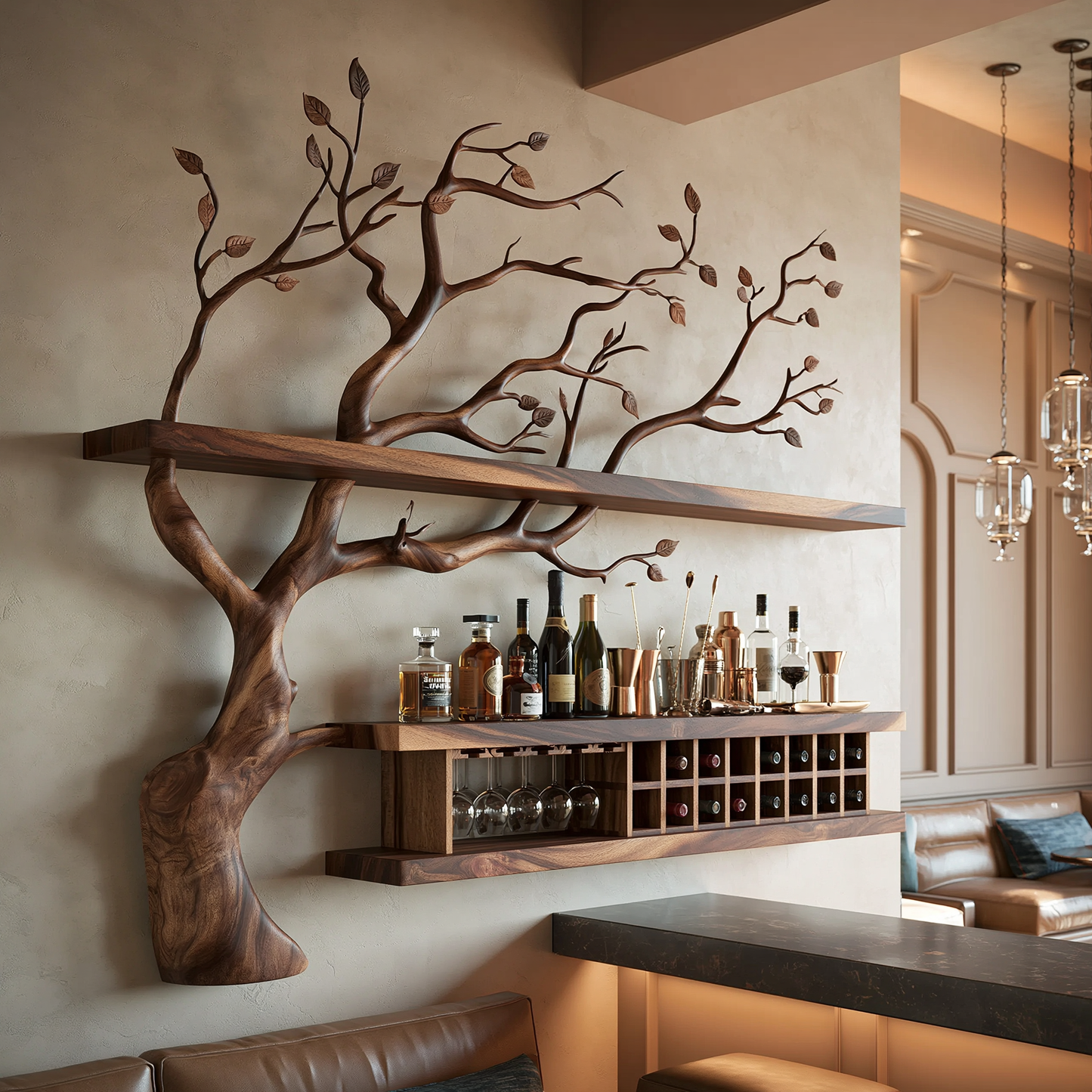 Wall Mounted Wood Tree Wine Rack