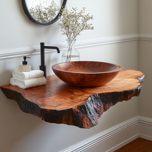 Floating Natural Edge Wood Bathroom Vanity