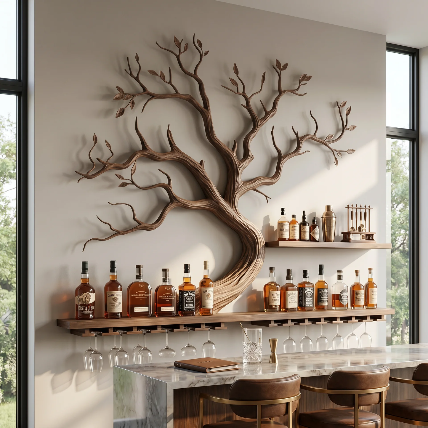 Wall Mounted Solid Wood Tree Wine Rack