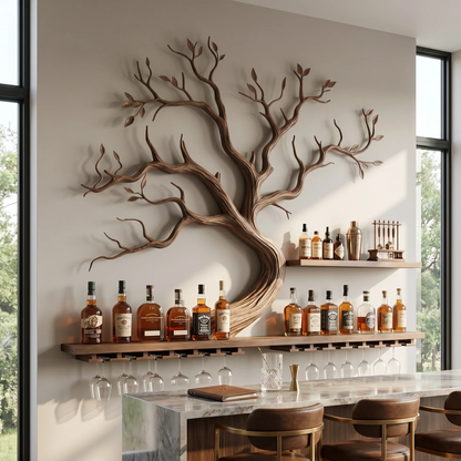 Wall Mounted Solid Wood Tree Wine Rack