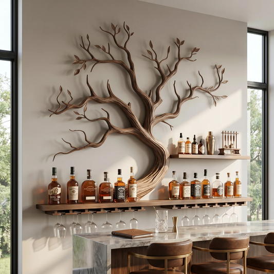Wall Mounted Solid Wood Tree Wine Rack