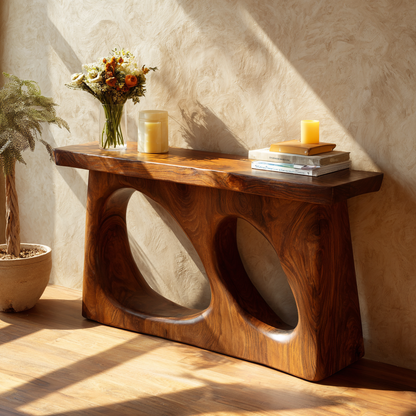 Modern Solid Wood Sculptural Console Table