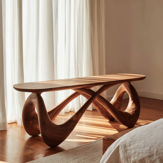 Modern Sculptural Solid Wood Bench