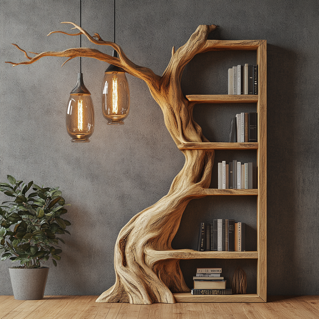 Floor Standing Branch Design Wooden Bookshelf