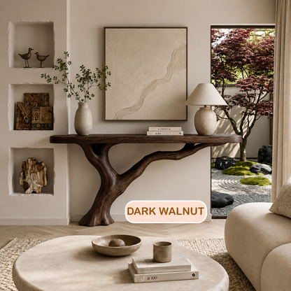 Rustic Sculptural Natural Wood Console Table