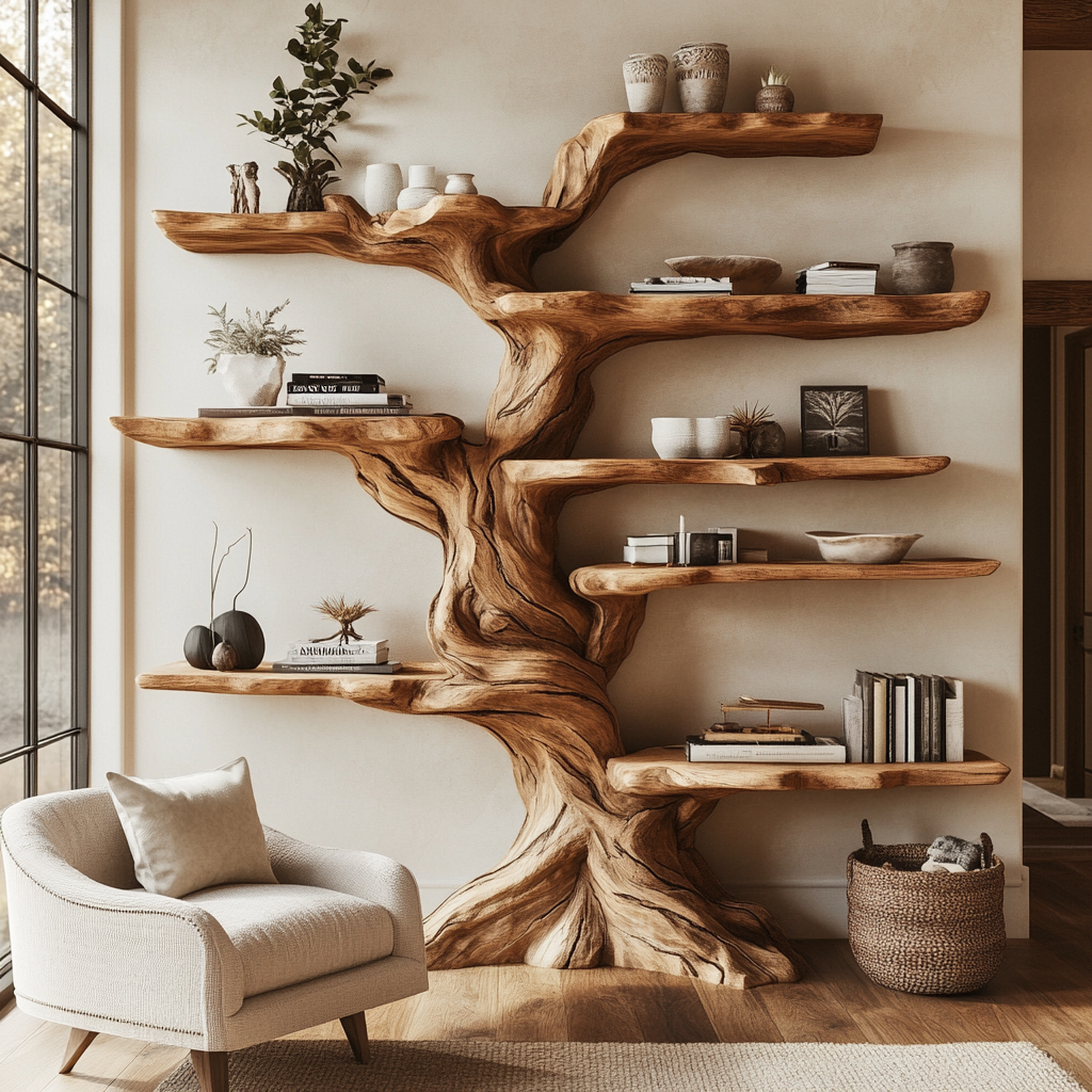 Artisan Wood Freestanding Tree Shaped Bookshelf