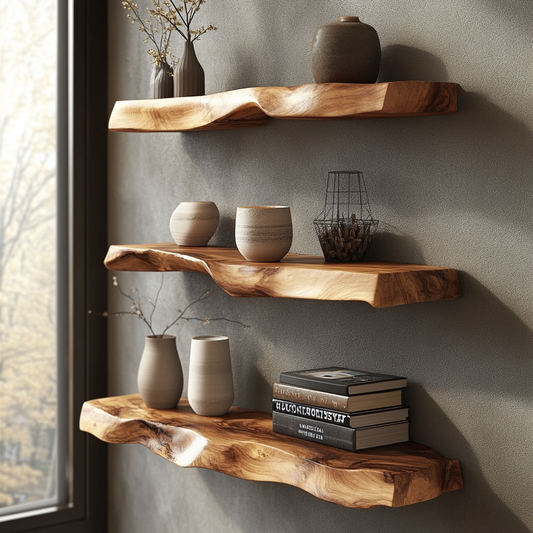 Live Edge Solid Wood Floating Shelf