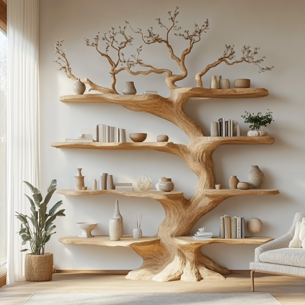 Botanical Inspired Wooden Tree Bookshelf