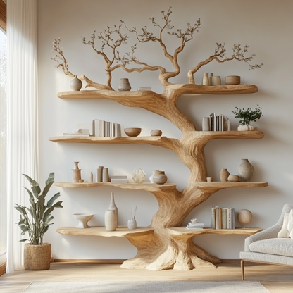 Botanical Inspired Wooden Tree Bookshelf