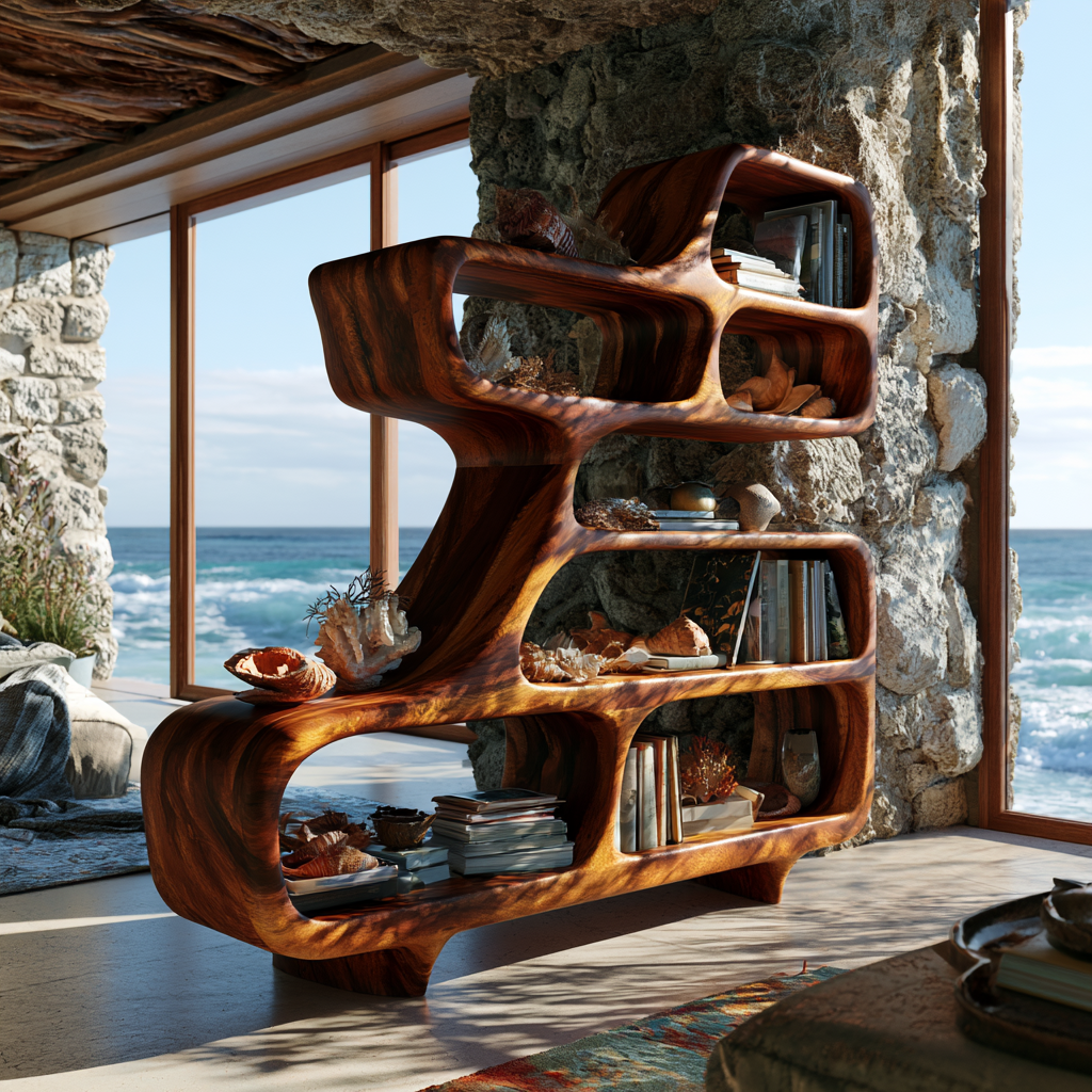 Modern Sculptural Solid Wood Bookshelf