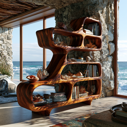 Modern Sculptural Solid Wood Bookshelf