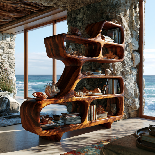 Modern Sculptural Solid Wood Bookshelf