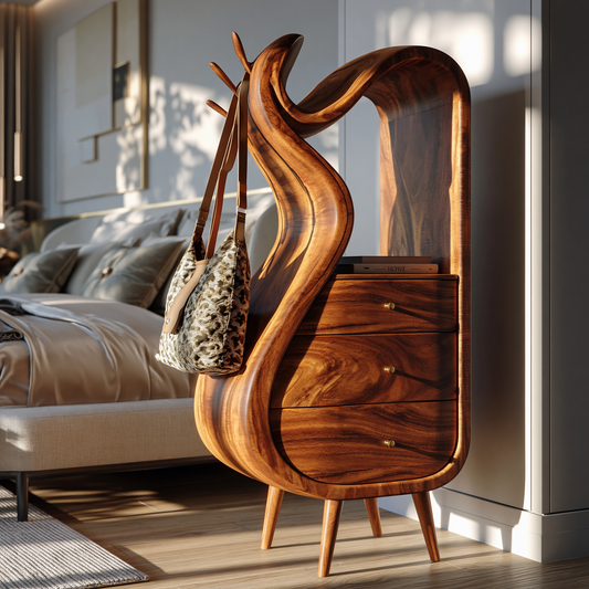Modern Sculptural Wood Nightstand