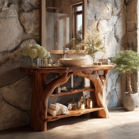 Rustic Solid Wood Bathroom Vanity Console