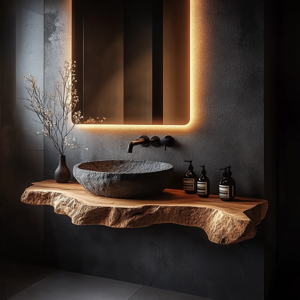 Handmade Rustic Wood Floating Bathroom Counter