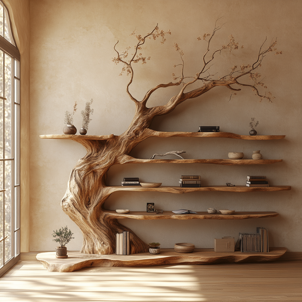 Live Edge Wood Tree Bookshelf