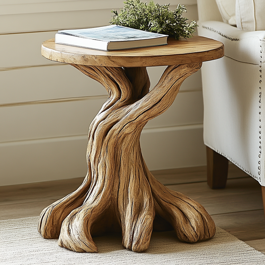 Round Solid Wood Tree Root Side Table