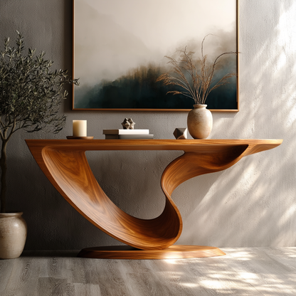 Organic Modern Sculptural Wood Console Table