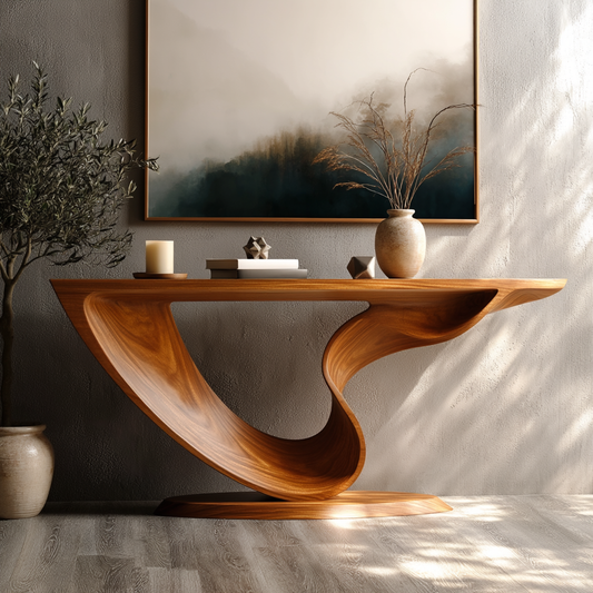 Organic Modern Sculptural Wood Console Table