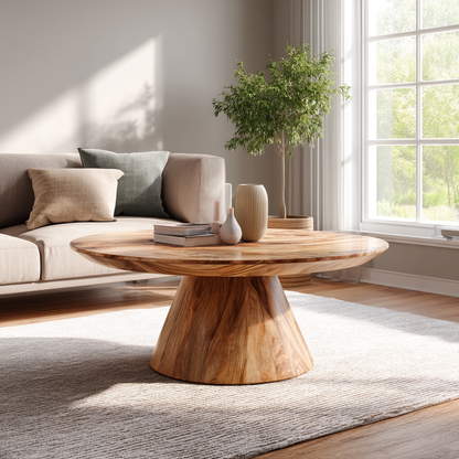 Solid Wood Round Pedestal Coffee Table