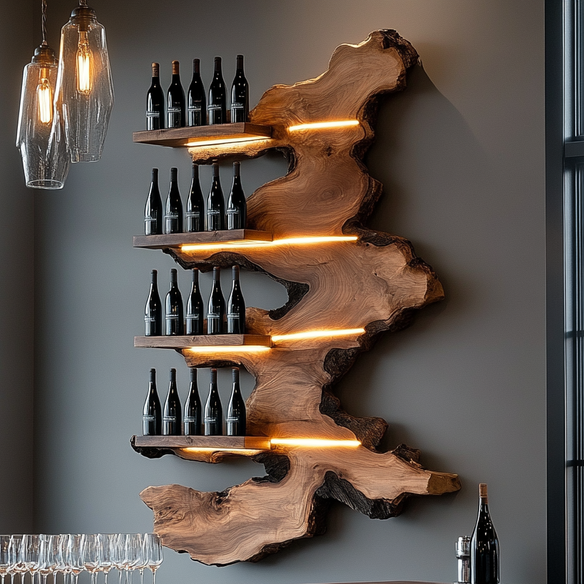 Handmade Solid Wood Live Edge Wine Rack
