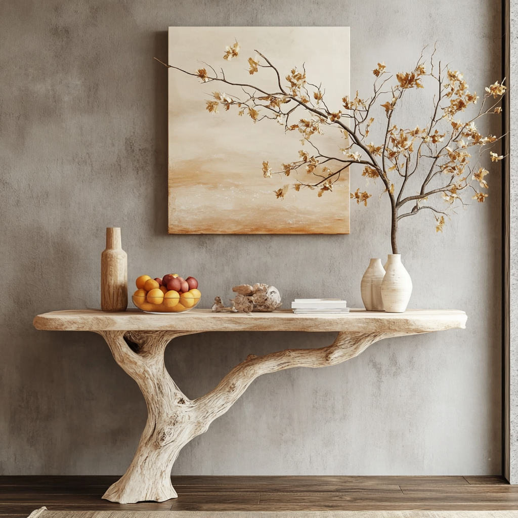 Rustic Sculptural Natural Wood Console Table