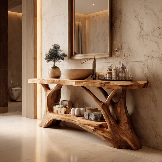 Rustic Live Edge Wood Bathroom Vanity Console