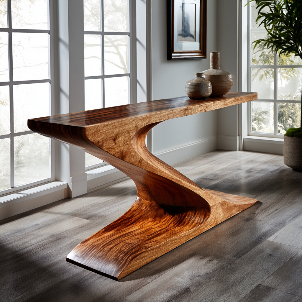Modern Z-Shaped Wood Console Table