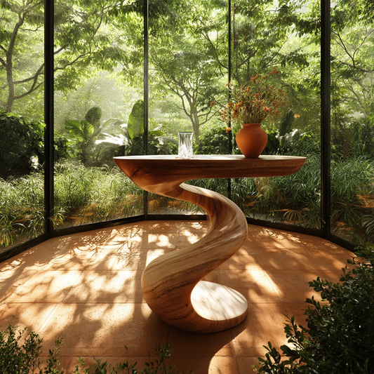 Oval Sculptural Pedestal Wood Console Table