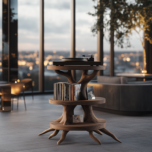Mid-Century Round Vinyl Record Player Stand